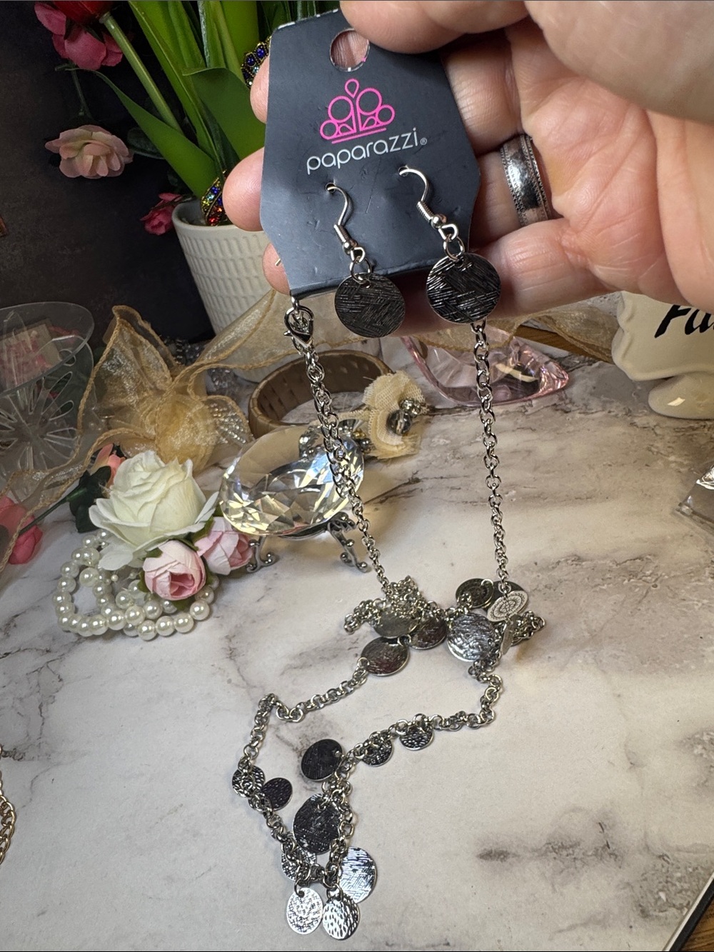 Silver Coin Charm Long Necklace - Dainty Long Chain - Picture 3 of 3